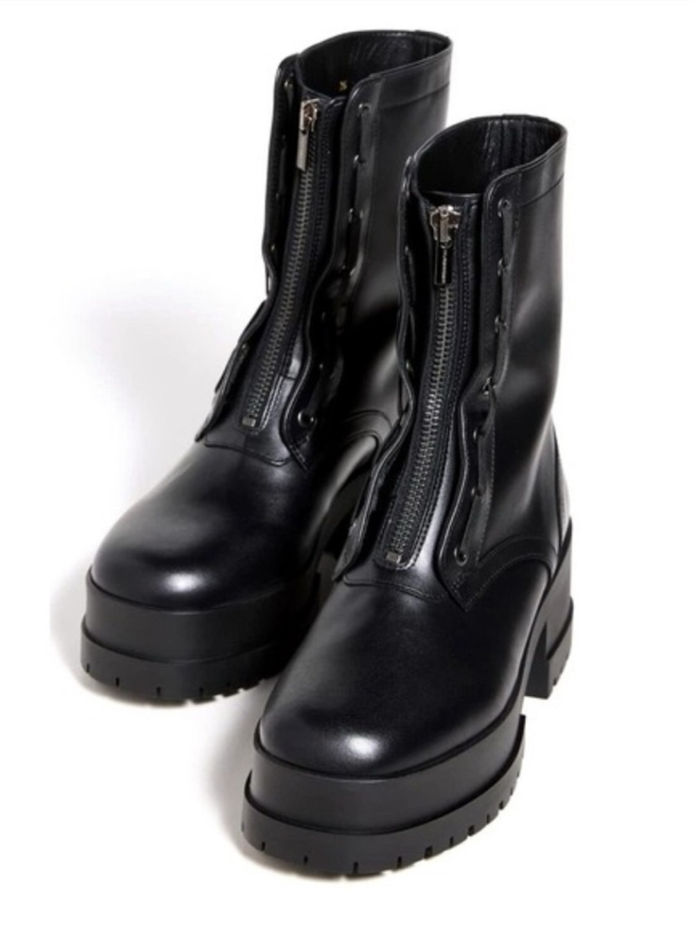 Robert Clergerie Black Leather Platform Zip-Up Combat Boots